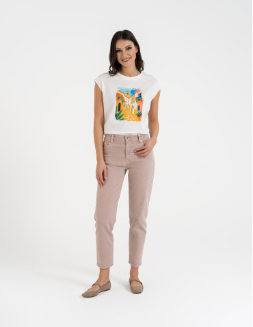 Spodnie damskie - Damskie spodnie jeansowe mom fit JASNY RÓŻOWY - produkt 4