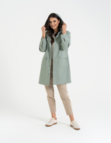 Kurtki i kamizelki - Kurtka damska parka przeciwdeszczowa z kapturem JASNY ZIELONY - produkt 15