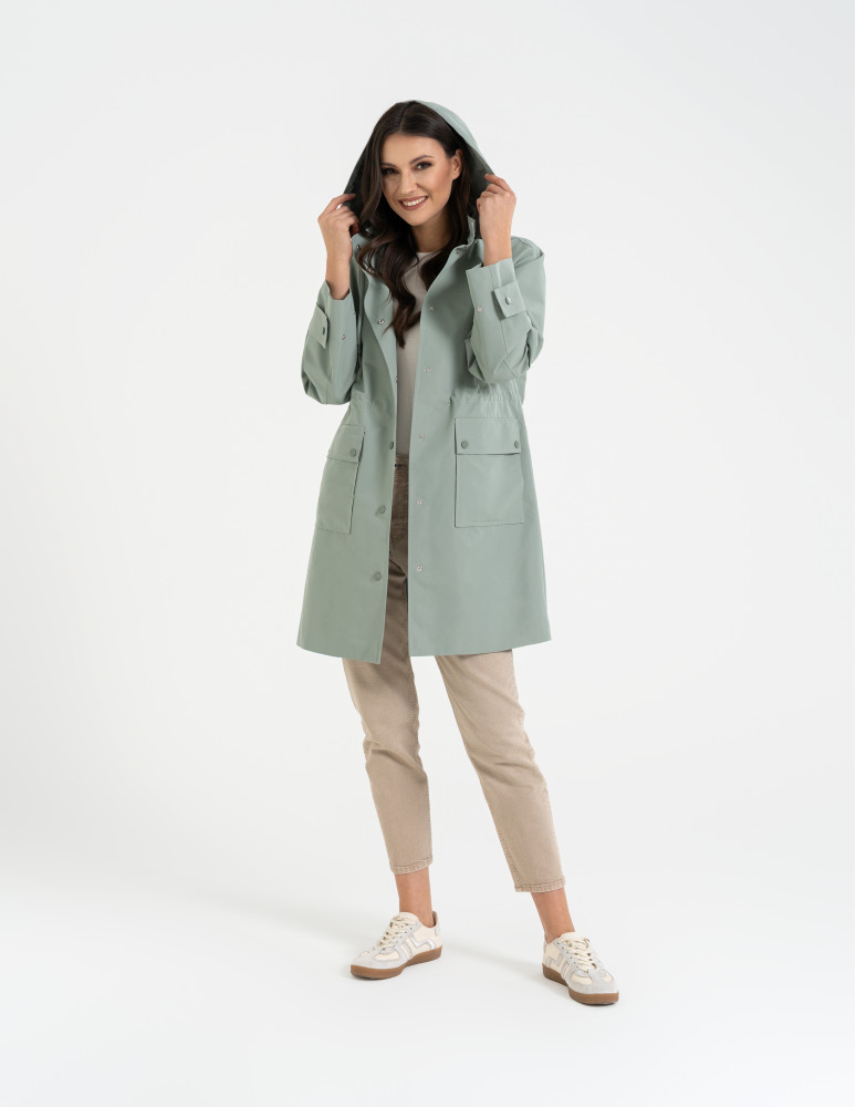 Kurtki i kamizelki - Kurtka damska parka przeciwdeszczowa z kapturem JASNY ZIELONY  - produkt moraj.pl 15