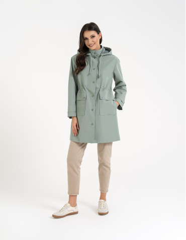 Kurtki i kamizelki - Kurtka damska parka przeciwdeszczowa z kapturem JASNY ZIELONY - produkt 16