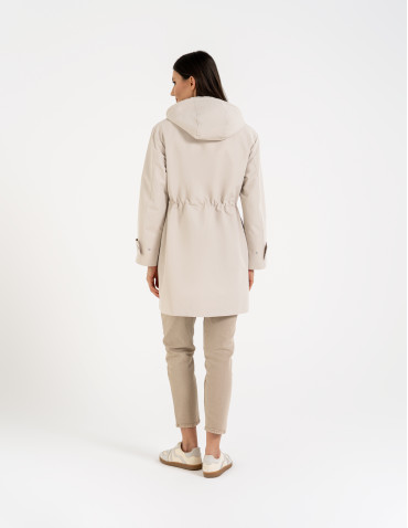 Kurtki i kamizelki - Kurtka damska parka przeciwdeszczowa z kapturem BEŻOWY - produkt 13