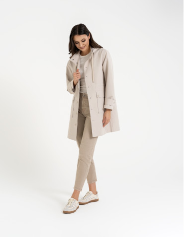 Kurtki i kamizelki - Kurtka damska parka przeciwdeszczowa z kapturem BEŻOWY - produkt 12