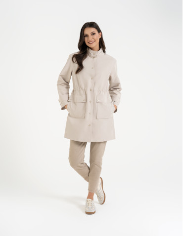 Kurtki i kamizelki - Kurtka damska parka przeciwdeszczowa z kapturem BEŻOWY - produkt 13