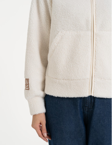 Bluzy damskie - Bluza damska sherpa ze stójką KREMOWY - produkt 3