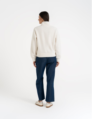 Bluzy damskie - Bluza damska sherpa ze stójką KREMOWY - produkt 12