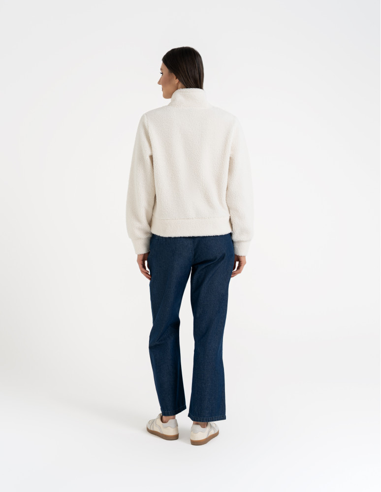 Bluzy damskie - Bluza damska sherpa ze stójką KREMOWY - produkt moraj.pl 12