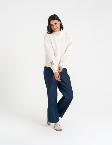 Bluzy damskie - Bluza damska sherpa ze stójką KREMOWY - produkt 11