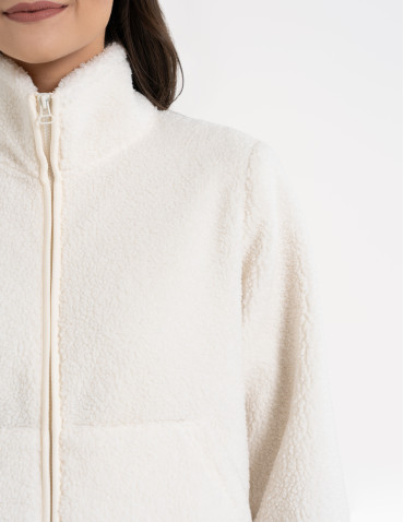 Bluzy damskie - Bluza damska sherpa ze stójką KREMOWY - produkt 6