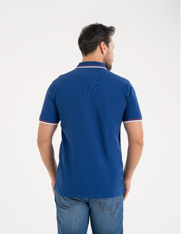 Polo - Męska koszulka polo z kolorowym paskiem na kołnierzu CIEMNY NIEBIESKI - produkt 4