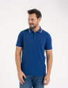 Męska koszulka polo z kolorowym paskiem na kołnierzu CIEMNY NIEBIESKI
