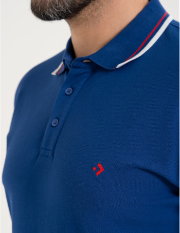 Polo - Męska koszulka polo z kolorowym paskiem na kołnierzu CIEMNY NIEBIESKI - produkt 9