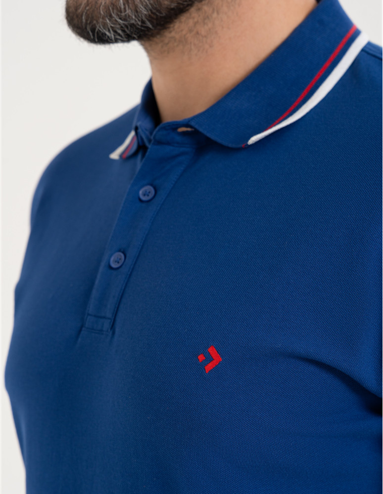 Polo - Męska koszulka polo z kolorowym paskiem na kołnierzu CIEMNY NIEBIESKI  - produkt moraj.pl 9