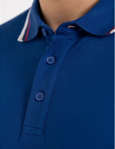 Polo - Męska koszulka polo z kolorowym paskiem na kołnierzu CIEMNY NIEBIESKI - produkt 8