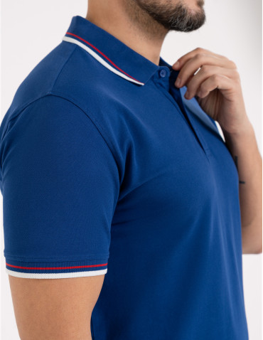 Polo - Męska koszulka polo z kolorowym paskiem na kołnierzu CIEMNY NIEBIESKI - produkt 3