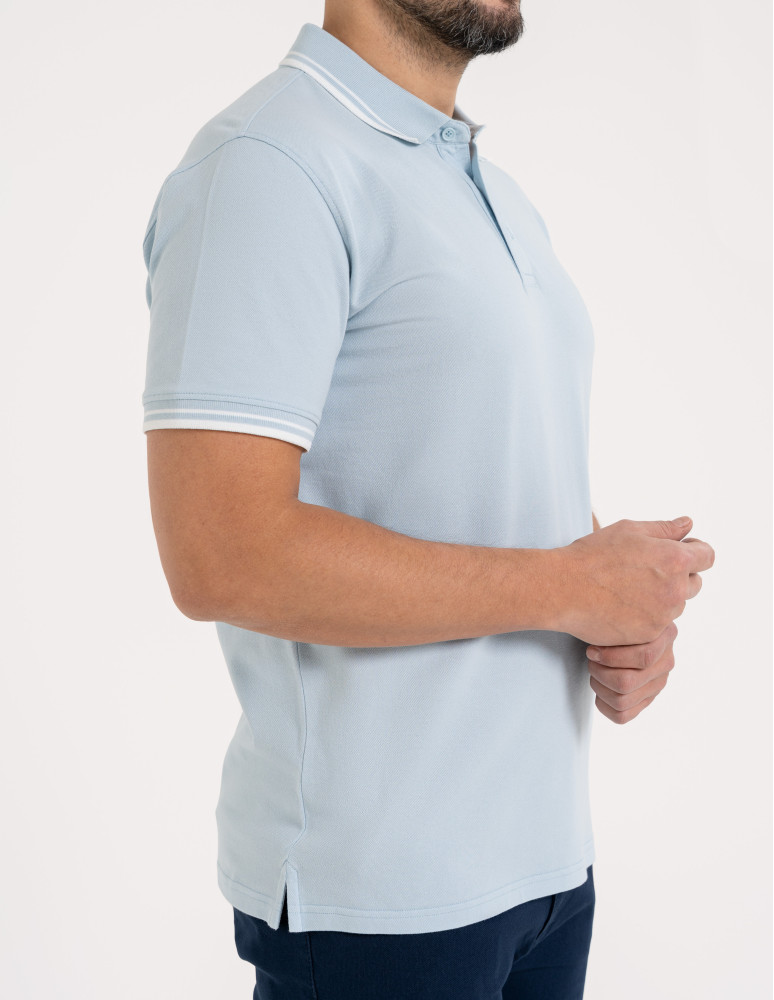 Polo - Męska koszulka polo z kolorowym paskiem na kołnierzu NIEBIESKI  - produkt moraj.pl 6