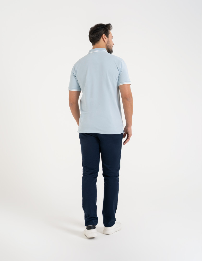 Polo - Męska koszulka polo z kolorowym paskiem na kołnierzu NIEBIESKI  - produkt moraj.pl 7