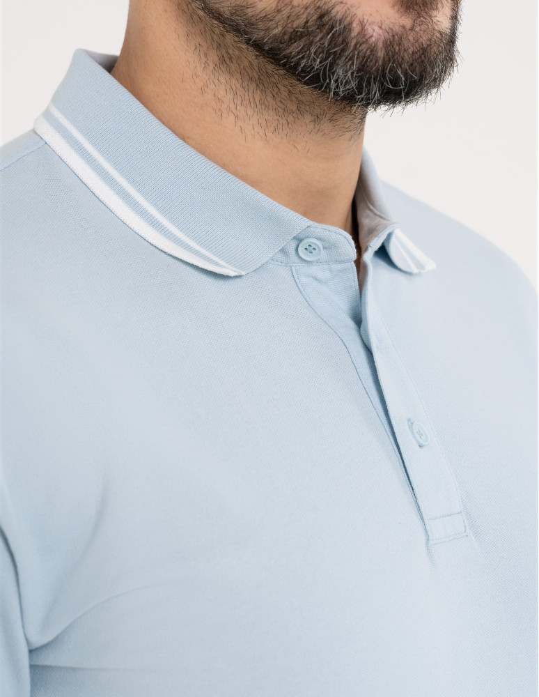 Polo - Męska koszulka polo z kolorowym paskiem na kołnierzu NIEBIESKI  - produkt moraj.pl 5