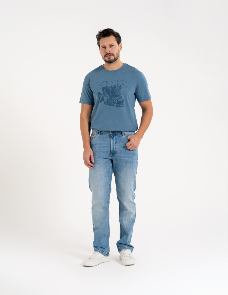 Spodnie męskie - Męskie jeansy klasyczne spodnie JASNY NIEBIESKI   - produkt moraj.pl 8