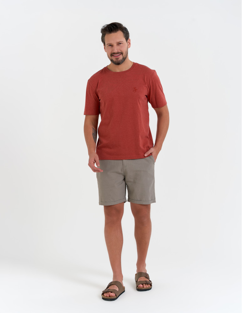 Koszulki z krótkim rękawem - Męska koszulka z krótkim rękawem z efektem peach touch CZERWONY - produkt moraj.pl 5