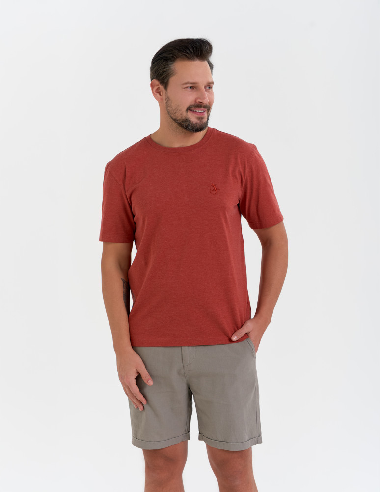 Męska koszulka z krótkim rękawem z efektem peach touch CZERWONY