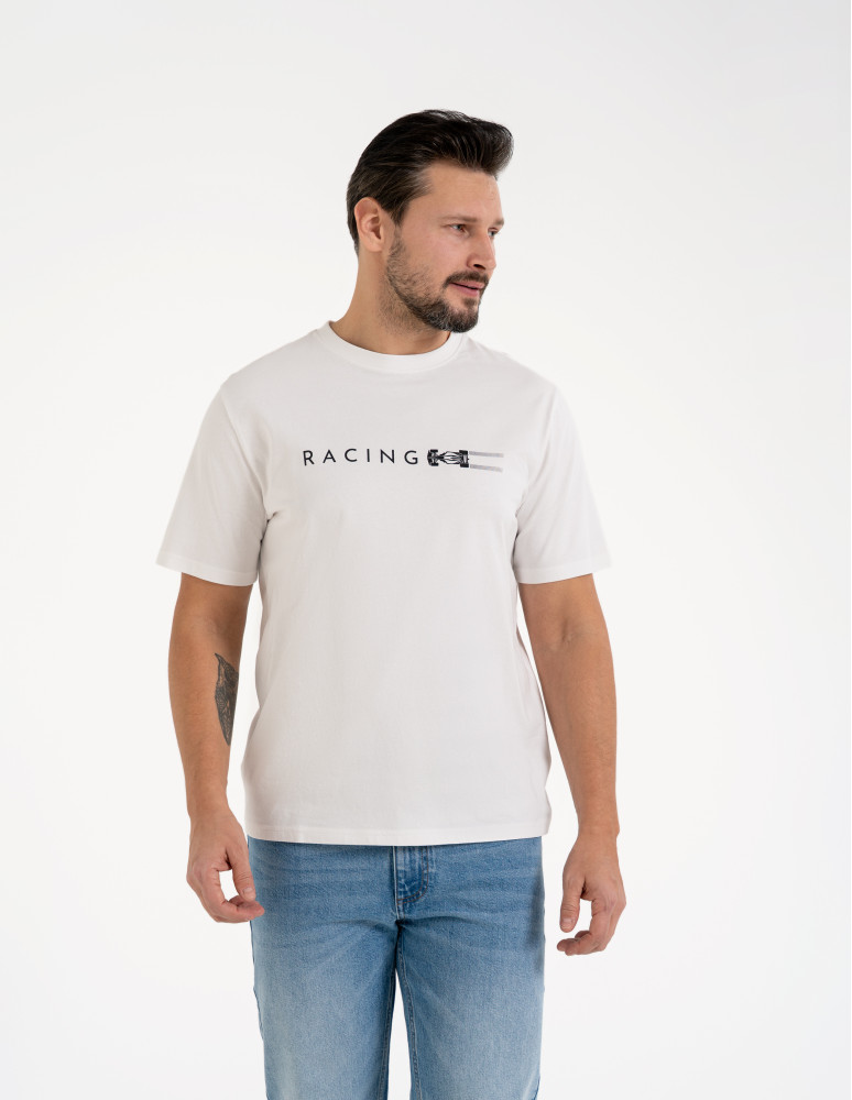 Męska koszulka z krótkim rękawem o regularnym kroju z printem BIAŁY