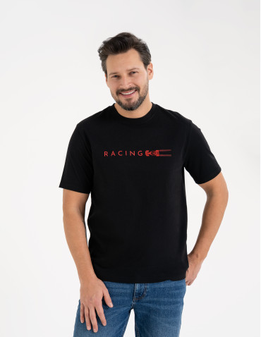 Koszulki i Tank Topy - Męska koszulka z krótkim rękawem o regularnym kroju z printem CZARNY - produkt 1