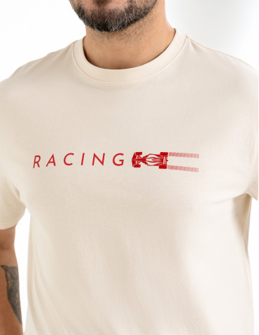 Koszulki i Tank Topy - Męska koszulka z krótkim rękawem o regularnym kroju z printem BEŻOWY - produkt 2