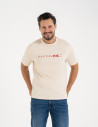Męska koszulka z krótkim rękawem o regularnym kroju z printem BEŻOWY
