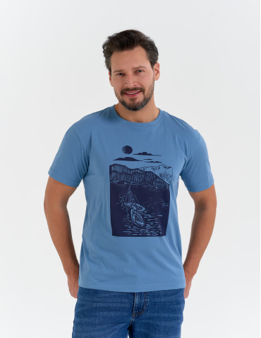 T-shirt męski koszulka z motywem żeglarskim - NIEBIESKI