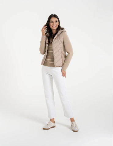 Kurtki i kamizelki - Kurtka damska przejściowa z kapturem BEŻOWY - produkt 15