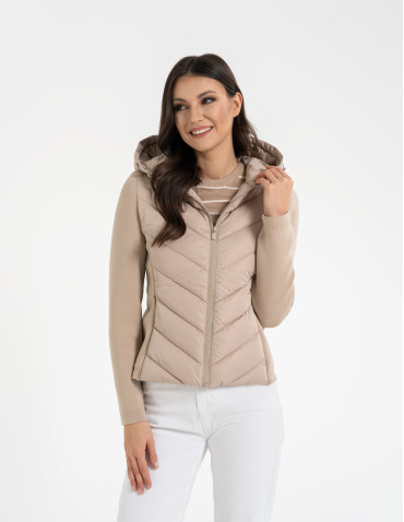 Kurtki i kamizelki - Kurtka damska przejściowa z kapturem BEŻOWY - produkt 3