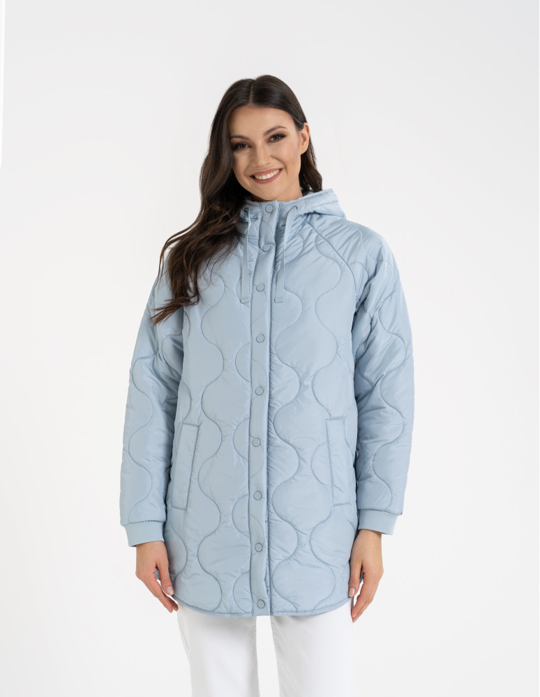 Kurtki i kamizelki - Kurtka damska przejściowa z kapturem i mankietami NIEBIESKI  - produkt moraj.pl 14