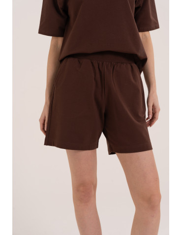 Szorty damskie letnie - Krótkie spodenki damskie o luźnym kroju z wysokim stanem BRĄZOWY - produkt 1
