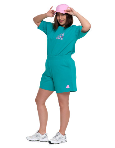 Szorty dresowe - Krótkie spodenki damskie o luźnym kroju z wysokim stanem ZIELONY - produkt 5