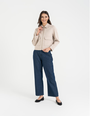 Kurtki i kamizelki - Kurtka damska bomberka z kołnierzem i kieszeniami z przodu BEŻOWY MELANŻ - produkt 11