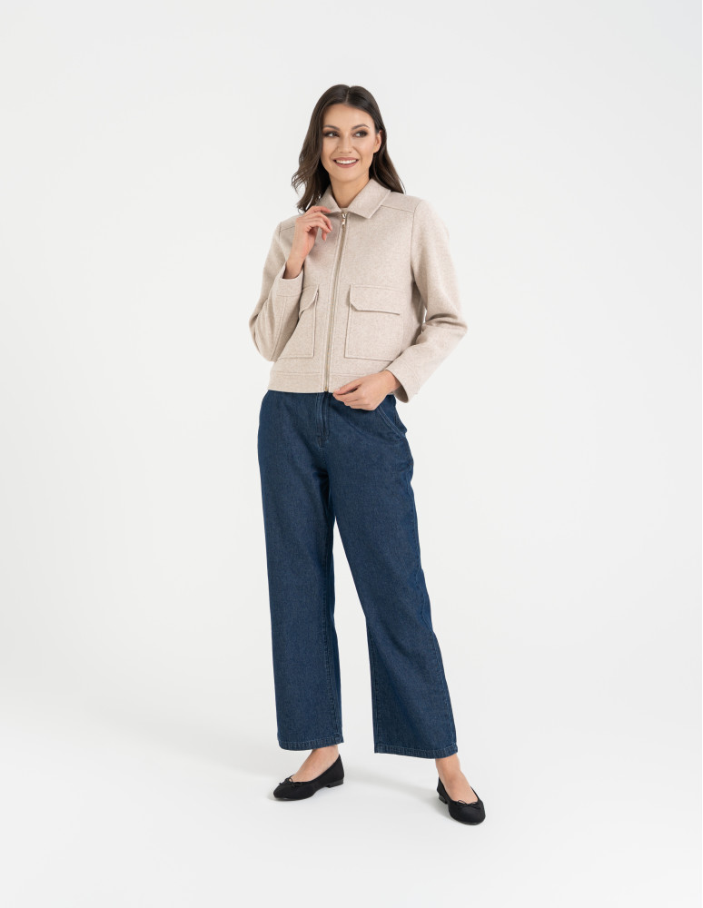 Kurtki i kamizelki - Kurtka damska bomberka z kołnierzem i kieszeniami z przodu BEŻOWY MELANŻ - produkt moraj.pl 11