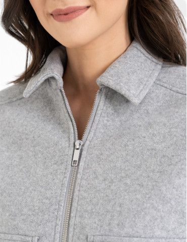 Kurtki i kamizelki - Kurtka damska bomberka z kołnierzem i kieszeniami z przodu SZARY MELANŻ - produkt 7