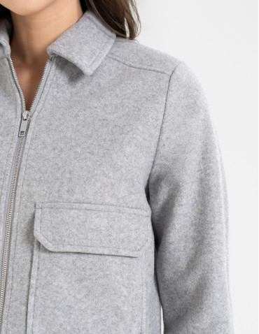 Kurtki i kamizelki - Kurtka damska bomberka z kołnierzem i kieszeniami z przodu SZARY MELANŻ - produkt 10