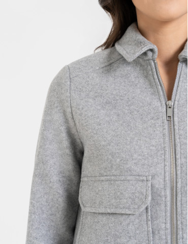 Kurtki i kamizelki - Kurtka damska bomberka z kołnierzem i kieszeniami z przodu SZARY MELANŻ - produkt 11