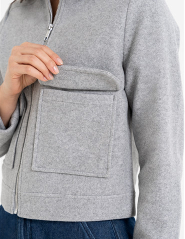 Kurtki i kamizelki - Kurtka damska bomberka z kołnierzem i kieszeniami z przodu SZARY MELANŻ - produkt 13