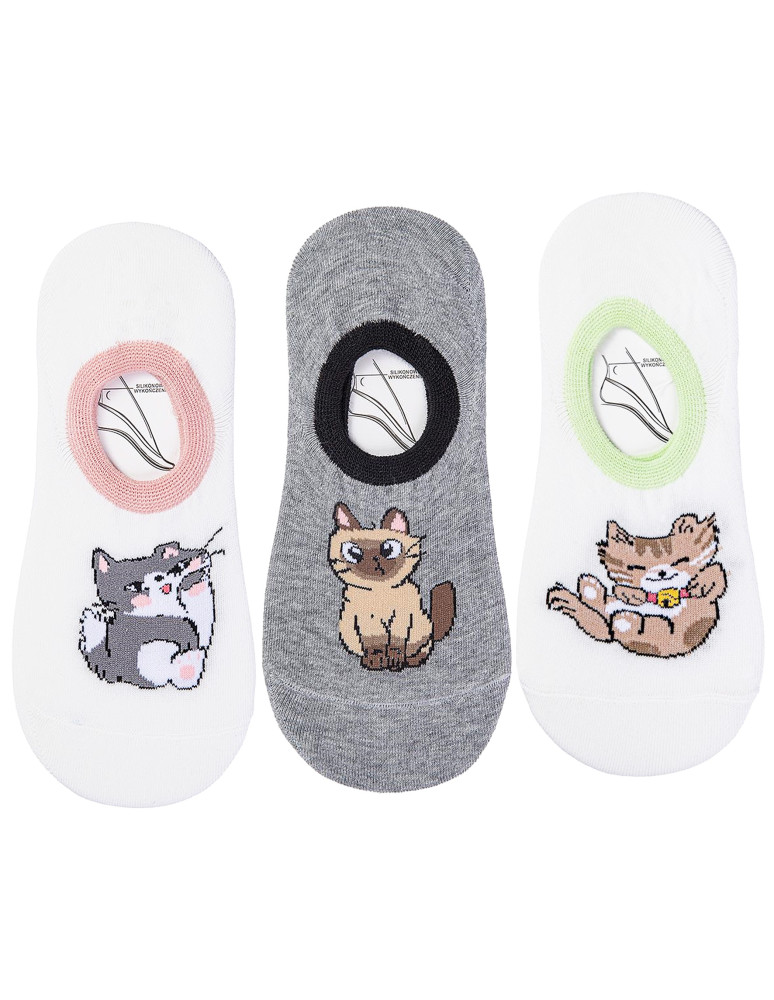 Niskie stopki - Niskie stopki skarpetki bawełniane z kotkami 3-pak WIELOKOLOROWY - produkt moraj.pl 1