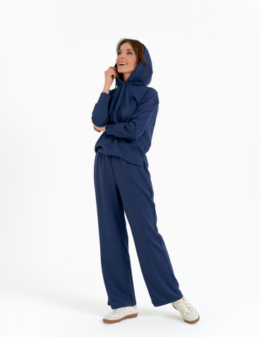 Bluzy damskie - Damska bluza wkładana przez głowę z kapturem NIEBIESKI - produkt 8