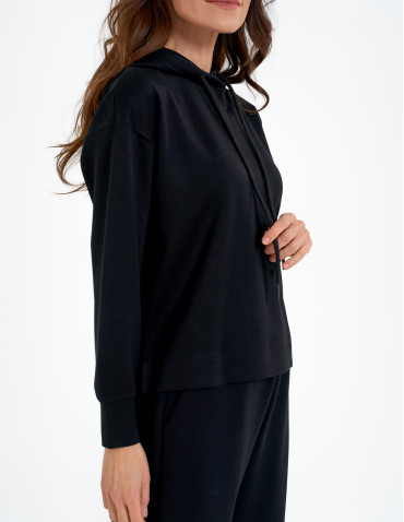Bluzy damskie - Damska bluza wkładana przez głowę z kapturem CZARNY - produkt 3