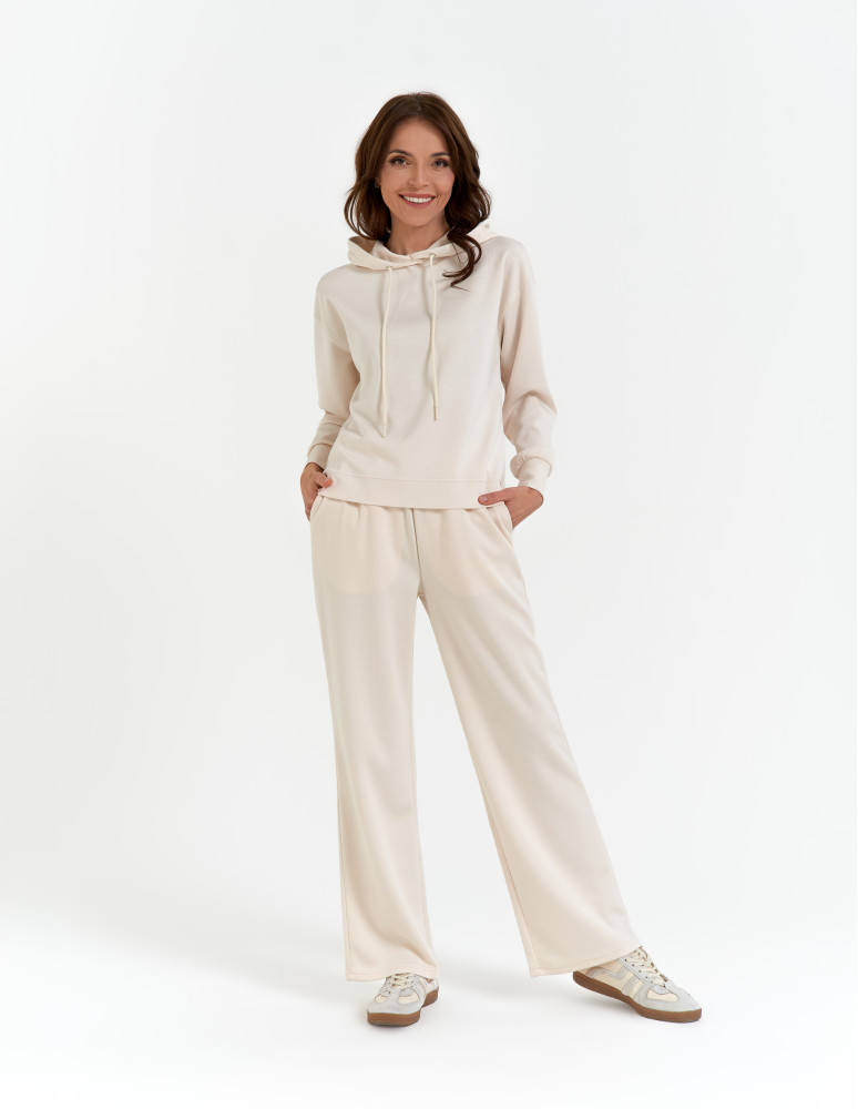 Bluzy damskie - Damska bluza wkładana przez głowę z kapturem KREMOWY - produkt moraj.pl 12