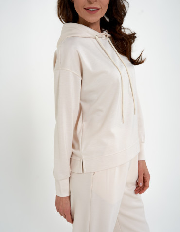 Bluzy damskie - Damska bluza wkładana przez głowę z kapturem KREMOWY - produkt 15