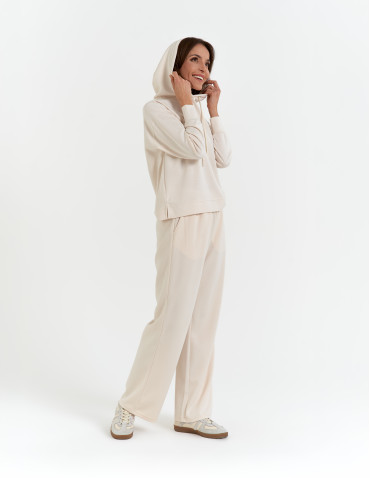 Bluzy damskie - Damska bluza wkładana przez głowę z kapturem KREMOWY - produkt 18