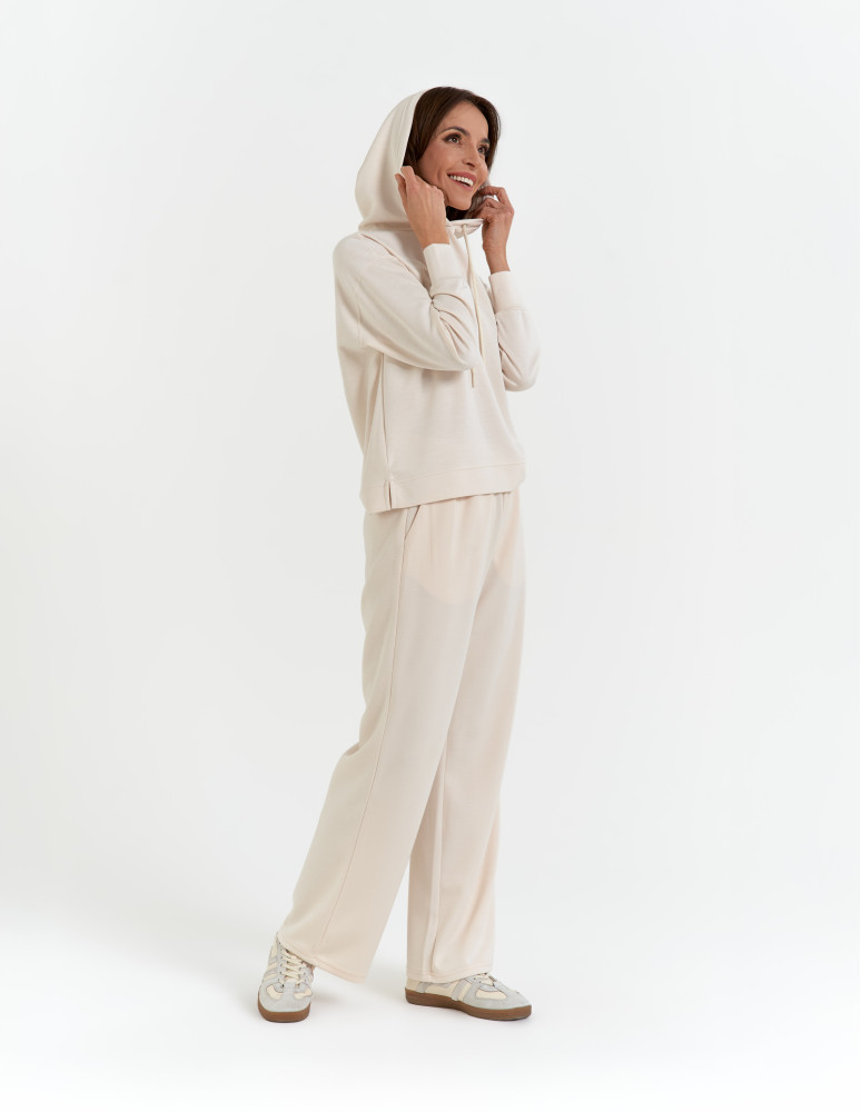 Bluzy damskie - Damska bluza wkładana przez głowę z kapturem KREMOWY - produkt moraj.pl 18