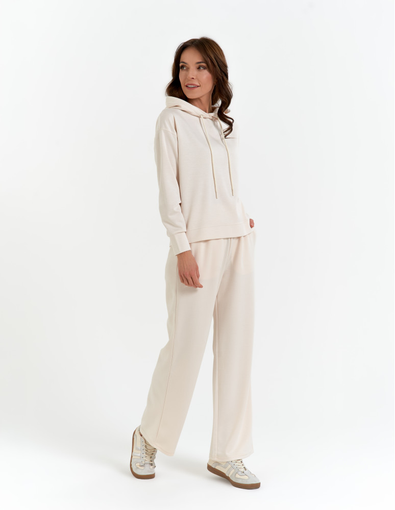 Bluzy damskie - Damska bluza wkładana przez głowę z kapturem KREMOWY - produkt moraj.pl 19