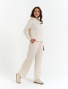 Spodnie dresowe damskie szerokie z kieszeniami KREMOWY