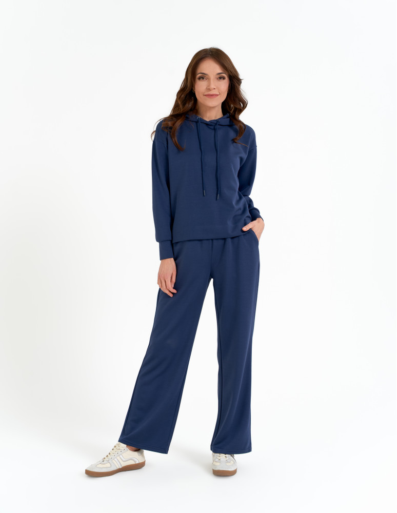 Spodnie dresowe - Spodnie dresowe damskie szerokie z kieszeniami NIEBIESKI - produkt moraj.pl 1